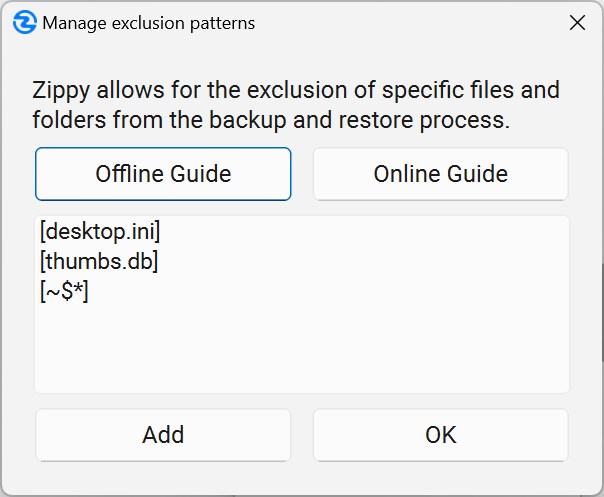 Exclusion Patterns Dialog