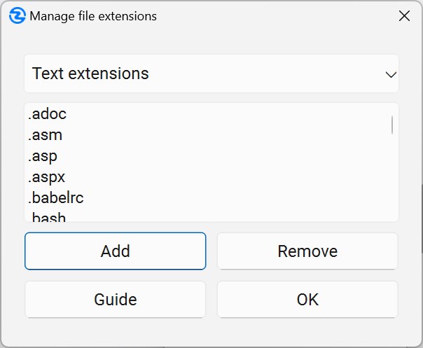 File Extensions Management Dialog