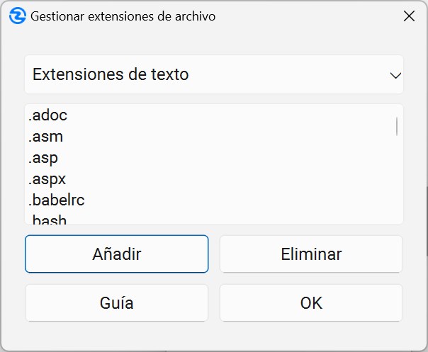 Diálogo de Gestión de Extensiones de Archivo