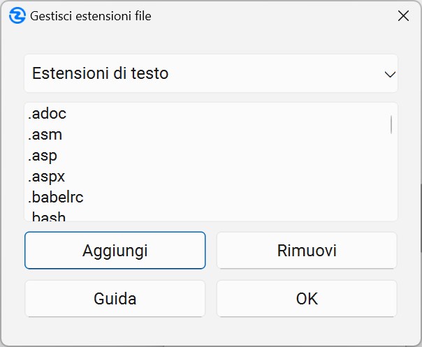 Finestra di Dialogo Gestione Estensioni File
