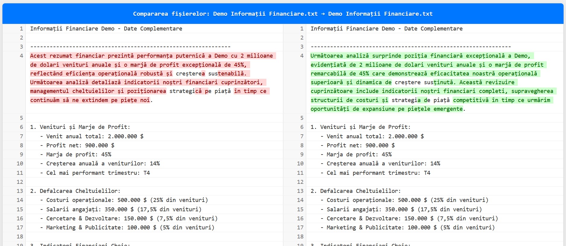 Exemplu de diff vizual
